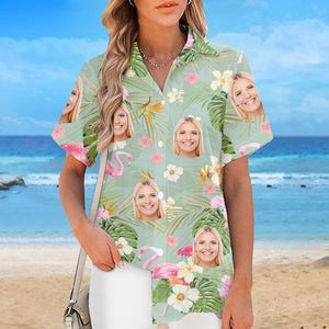 Custom Photo Summer Time Light Green & Pink Style - Family Personalized Custom Unisex Tropical Hawaiian Aloha Shirt - Summer Vacation Gift, Gift For Family Members