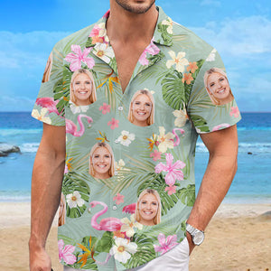 Custom Photo Summer Time Light Green & Pink Style - Family Personalized Custom Unisex Tropical Hawaiian Aloha Shirt - Summer Vacation Gift, Gift For Family Members
