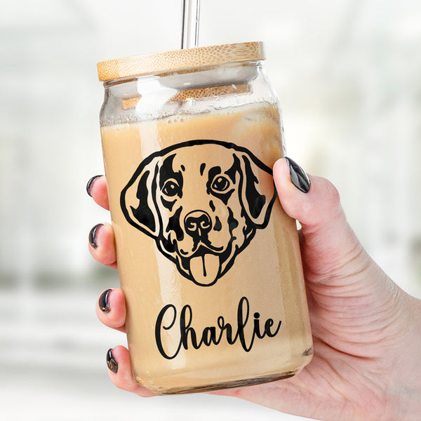 Personalized Dog Face Line Drawing Cup Iced Coffee Glass with Lid Straw,  Gift For Dog Lovers – JonxiFon