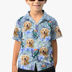 Custom Photo Kid Tropical Bird Flower - Dog & Cat Personalized Custom Unisex Tropical Hawaiian Aloha Shirt - Summer Vacation Gift, Birthday Gift For Kids, Pet Owners, Pet Lovers