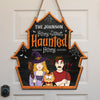 Welcome To Our Sweet Haunted Home - Couple Personalized Custom Shaped Home Decor Witch Wood Sign - Halloween Gift For Husband Wife, Pet Owners, Pet Lovers