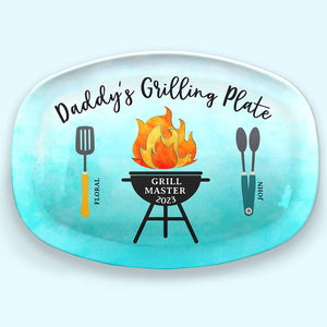 Daddy's Grilling Plate - Family Personalized Custom Platter - Father's Day, Birthday Gift For Dad