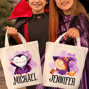 Halloween Treats And Magical Feats Await - Family Personalized Custom Tote Bag - Halloween Gift For Kid