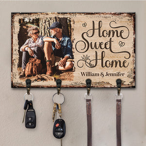 Custom Photo Home Sweet Home - Family Personalized Custom Home Decor Rectangle Shaped Key Hanger, Key Holder - House Warming Gift For Family Members