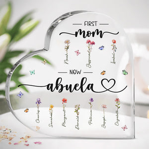 Grandma & Her Charming Flowers - Family Personalized Custom Heart Shaped Acrylic Plaque - Gift For Mom, Grandma