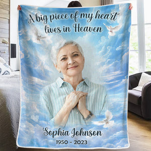 Custom Photo A Piece Of My Heart Lives In Heaven - Memorial Personalized Custom Blanket - Christmas Gift, Sympathy Gift For Family Members