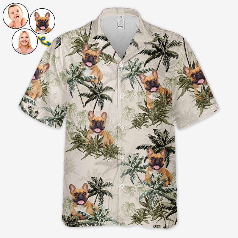 Custom Photo Unisex Tropical Hawaiian Aloha Shirt - Personalized Summer Vacation And Travel Gifts For Family, Dog Cat Lovers - Happiness Comes In Waves