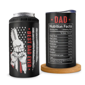 Best Bonus Dad Ever - Family Personalized Custom 4 In 1 Can Cooler Tumbler - Birthday Gift For Dad