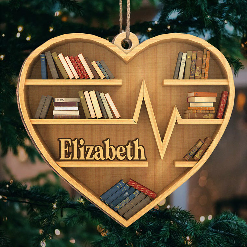 Il n'y a pas d'ami comme un livre - Ornement personnalisé en bois en forme de cœur - Cadeau de Noël pour les amoureux des livres