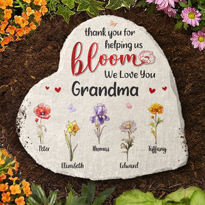 Thank You For Helping Us Bloom - Family Personalized Custom Heart Shaped Stone With Stand - Gift For Grandma