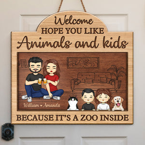 Hope You Like, It's A Zoo Inside - Family Personalized Custom Shaped Home Decor Wood Sign - House Warming Gift For Family Members