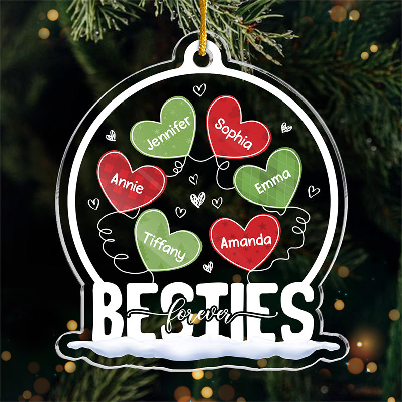 Friendship’s The Wine Of Life - Bestie Personalized Custom Ornament - Acrylic Snow Globe Shaped - Christmas Gift For Best Friends, BFF, Sisters