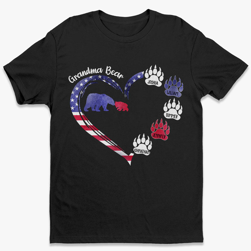 Mama Bear Patriotic Heart - Gift For 4th Of July - Personalized Unisex T-Shirt