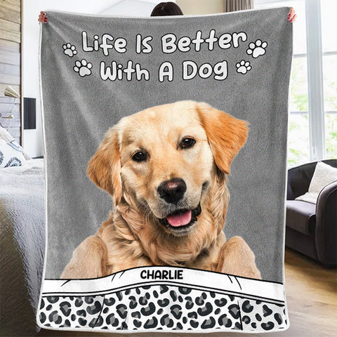 Custom Photo Life Is Better With Dogs & Cats - Dog & Cat Personalized Custom Baby Blanket - Gift For Dog Lovers, Pet Owners