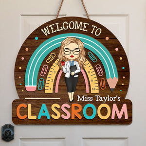 Welcome To Our Classroom - Teacher Personalized Custom Shaped Home Decor Wood Sign - House Warming Gift For Teacher, Back To School