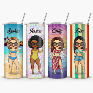 Sun Sand And Besties - Bestie Personalized Custom Skinny Tumbler - Gift For Best Friends, BFF, Sisters