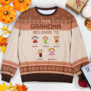 Great Grandma Belongs To - Family Personalized Custom Ugly Sweatshirt - Unisex Wool Jumper - Autumn Fall Gift For Grandma