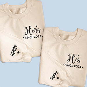 Together Since - Couple Personalized Custom Couple Sweatshirt With Design On Sleeve - Gift For Husband Wife, Anniversary