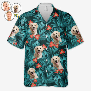 Colorful Tropical Flowers And Leaves Pattern - Dog & Cat Personalized Custom Unisex Hawaiian Shirt - Upload Image, Dog Face, Cat Face - Summer Vacation Gift, Gift For Pet Owners, Pet Lovers