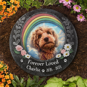 Custom Photo Forever Loved - Memorial Personalized Custom Round Shaped Stone With Stand - Sympathy Gift For Pet Owners, Pet Lovers