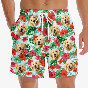 Custom Photo Don't Worry, Beach Happy - Dog & Cat Personalized Custom Tropical Hawaiian Aloha Men Beach Shorts - Summer Vacation Gift, Birthday Party Gift For Pet Owners, Pet Lovers