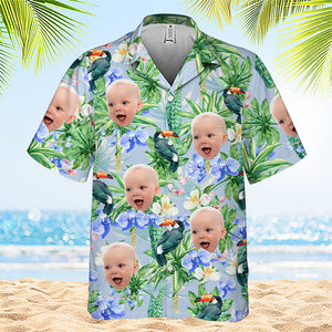 Custom Photo Tropical Bird Flower Pattern - Family Personalized Custom Unisex Tropical Hawaiian Aloha Shirt - Summer Vacation Gift, Gift For Family Members