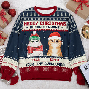 Meowy Christmas Human Servant - Cat Personalized Custom Ugly Sweatshirt - Unisex Wool Jumper - Christmas Gift For Pet Owners, Pet Lovers