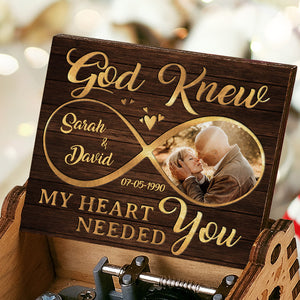 3.7" Custom Photo God Knew My Heart Needed You - Couple Personalized Custom Music Box - Gift For Husband Wife, Anniversary