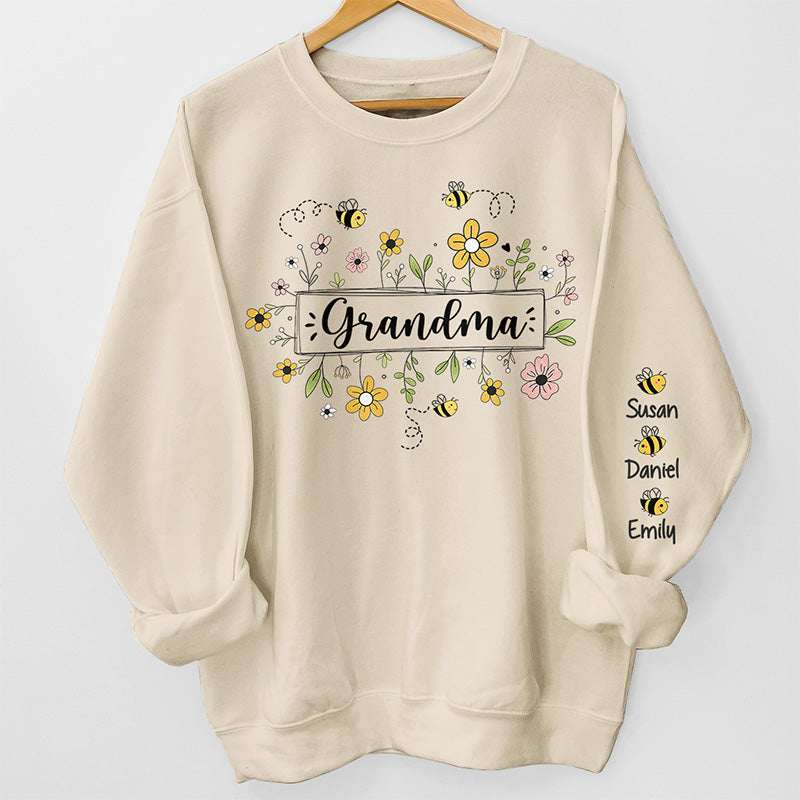 Grandma Garden Full Of Love - Family Personalized Custom Unisex Sweatshirt With Design On Sleeve - Gift For Mom