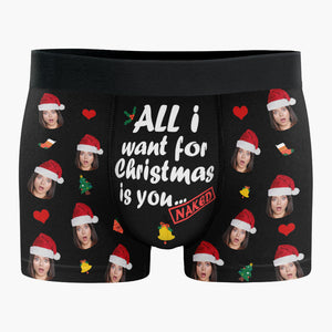 Custom Photo All I Want For Christmas Is You - Funny Personalized Custom  Boxer Briefs, Men's Boxers - Christmas Gift For Boyfriend, Husband