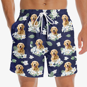 Custom Photo Wild And Free Just Like The Sea - Dog & Cat Personalized Custom Tropical Hawaiian Aloha Men Beach Shorts - Summer Vacation Gift, Birthday Party Gift For Pet Owners, Pet Lovers
