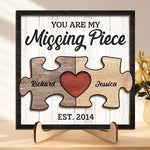 You're The Missing Piece To My Heart - Couple Personalized Custom 2-Layered Wooden Plaque With Stand - House Warming Gift For Husband Wife, Anniversary