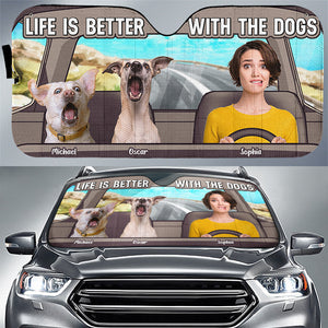 Custom Photo Life Is Better With The Pets - Dog & Cat Personalized Custom Auto Windshield Sunshade, Car Window Protector - Gift For Pet Owners, Pet Lovers