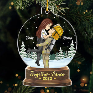 Together Is A Wonderful Place To Be - Couple Personalized Custom Ornament - Acrylic Snow Globe Shaped - Christmas Gift For Husband Wife, Anniversary, Occupations