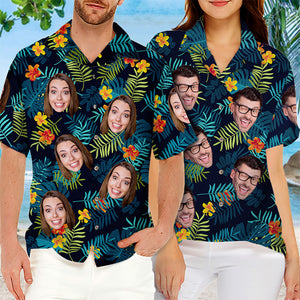 Custom Photo Tropical Vibes Only - Couple Personalized Face Custom Unisex Tropical Hawaiian Aloha Shirt - Summer Vacation Gift, Gift For Husband Wife