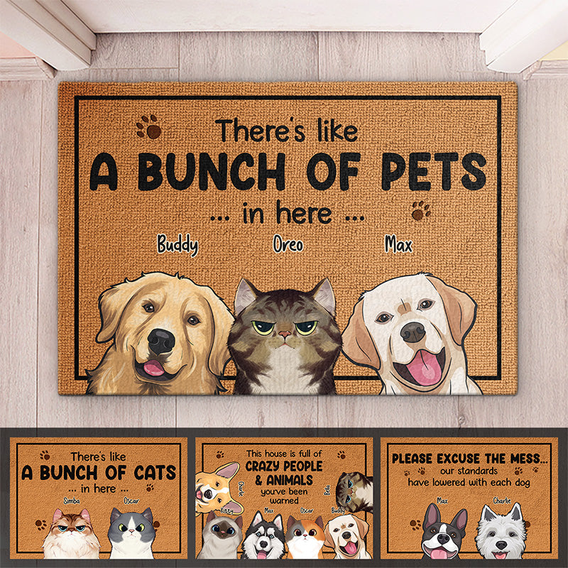 There is like a lot of dogs in outlets this house, a lot of cats in this house, Custom Doormat, Cat Custom Doormat, Pet Lover Home, Dog Mom, Cat Mom