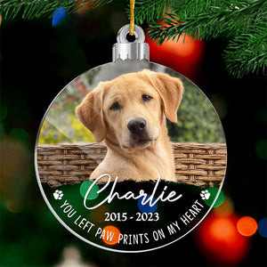 Custom Photo You Left Paw Prints In My Heart - Memorial Personalized Custom Ornament - Acrylic Round Shaped - Christmas Gift, Sympathy Gift For Pet Owners, Pet Lovers