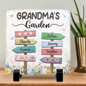 Welcome To Our Family Garden - Family Personalized Custom Square Shaped Stone With Stand - Gift For Family Members