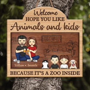 Hope You Like, It's A Zoo Inside - Family Personalized Custom Shaped Home Decor Wood Sign - House Warming Gift For Family Members