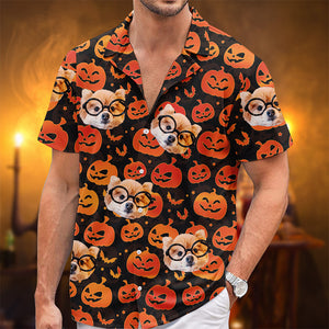 Custom Photo You Are The Cutest Pumpkin In The Patch - Family Personalized Custom Unisex Tropical Hawaiian Aloha Shirt - Halloween Gift For Family Members, Pet Owners, Pet Lovers