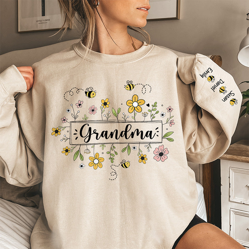 Grandma Garden Full Of Love - Family Personalized Custom Unisex Sweatshirt With Design On Sleeve - Gift For Mom