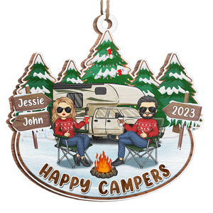 Happy Campers Take Vacations - Couple Personalized Custom Ornament - Wood Custom Shaped - Christmas Gift For Husband Wife, Anniversary, Camping Lovers