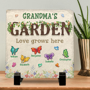 Nana's Garden Grown With Love - Family Personalized Custom Square Shaped Stone With Stand - Gift For Grandma