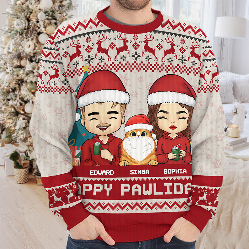 Season's Greetings From Furry Family - Dog & Cat Personalized Custom Ugly Sweatshirt - Unisex Wool Jumper - Christmas Gift For Husband Wife, Pet Owners, Pet Lovers
