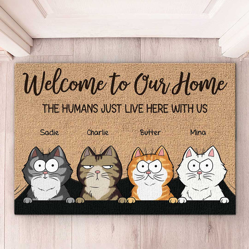 Enter With A Happy Heart - Cat Personalized Custom Decorative Mat - Gift For Pet Owners, Pet Lovers