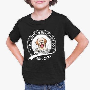 Custom Photo Kid Belongs To Dog Est Year - Dog Personalized Custom Kid T-shirt - Gift For Kid, Pet Owners, Pet Lovers