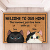 Welcome To Our Happy House - Cat Personalized Custom Home Decor Decorative Mat - House Warming Gift For Pet Owners, Pet Lovers