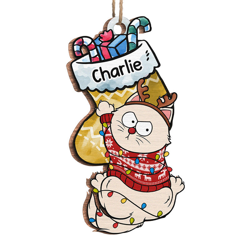 A Pawsome Christmas Filled With A Wagging Tail - Cat Personalized Custom Ornament - Wood Custom Shaped - Christmas Gift For Pet Owners, Pet Lovers