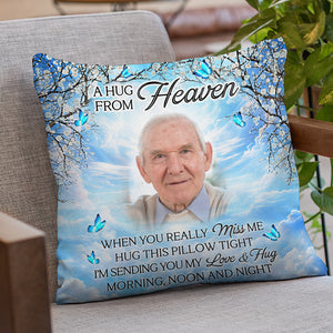 Custom Photo A Hug From Heaven - Memorial Personalized Custom Pillow - Sympathy Gift For Family Members