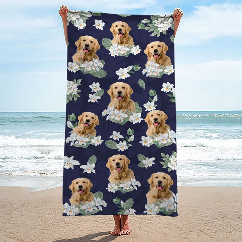 Custom Photo Beach Is Cheaper Than Therapy - Dog & Cat Personalized Custom Beach Towel - Summer Vacation Gift, Birthday Pool Party Gift For Pet Owners, Pet Lovers